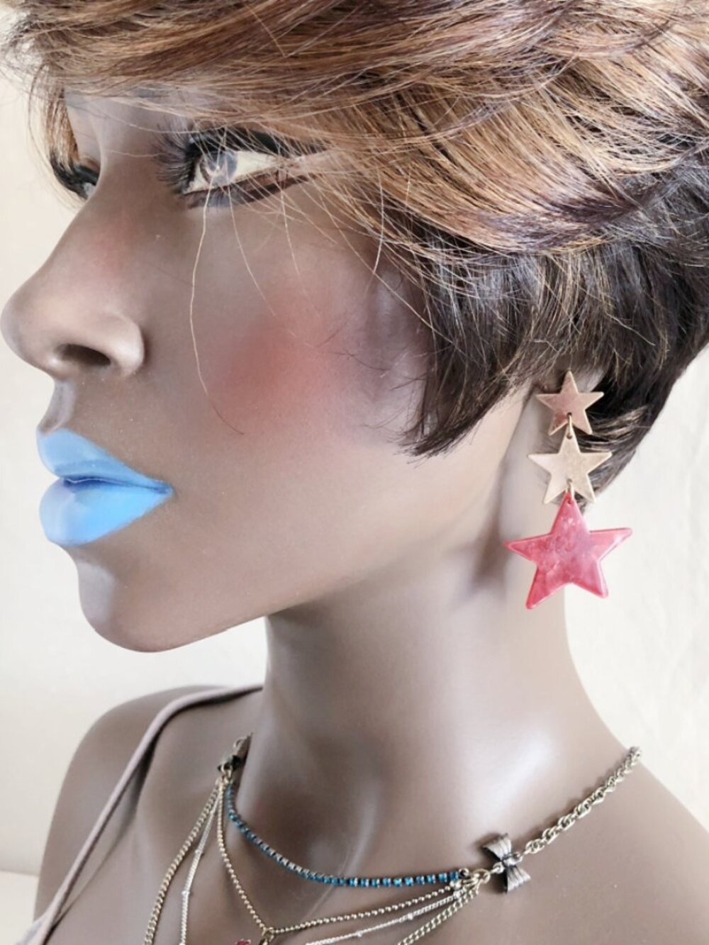 Star Shape Gold and Acetate Dangle Earrings
